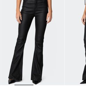 Worn once. Famous Edikted Luna Faux Leather Flare Jeans
